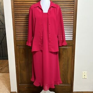 Studio 1 Vintage Formal Lined Dress with Sheer Jacket Set, Cherry Red, Size 12